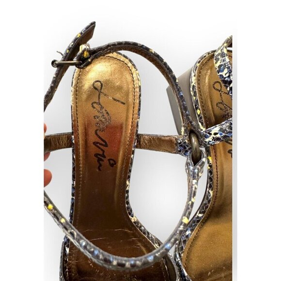 Lanvin Printed Snake Sandal,  Blue, white, yellow,  Size 39 EU, Mid‎ heel - Picture 8 of 16